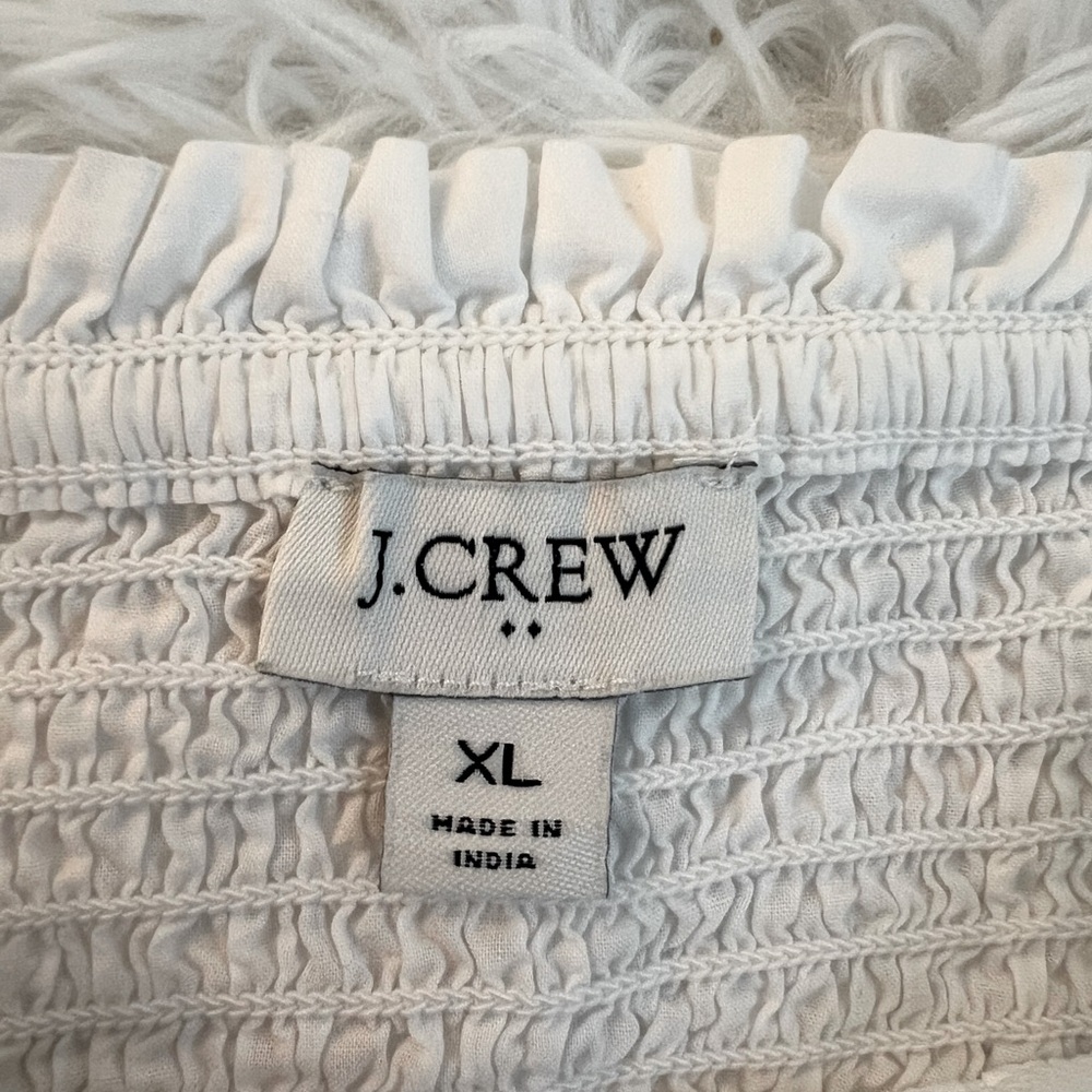 J. Crew White 100% Cotton Smocked Tie Shoulder Tank - Size XL - Picture 5 of 8